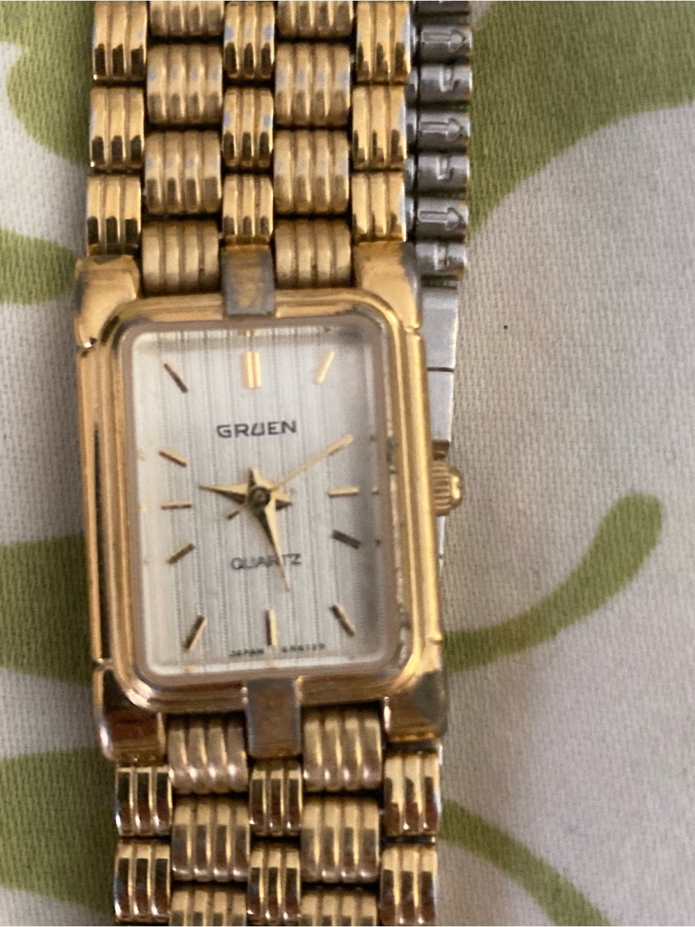Gruen Gold Tone Rectangular Quartz Watch - Gold & Silver Bracelet